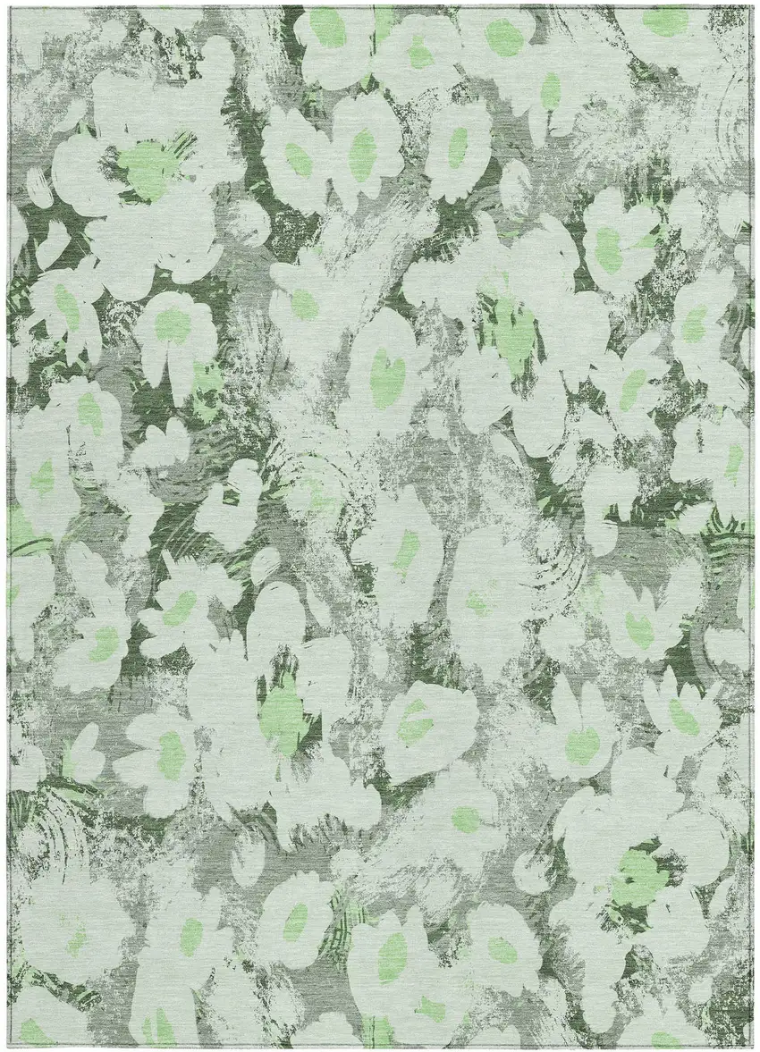 Artichoke Green Floral Washable Non Skid Indoor Outdoor Area Rug Photo 5