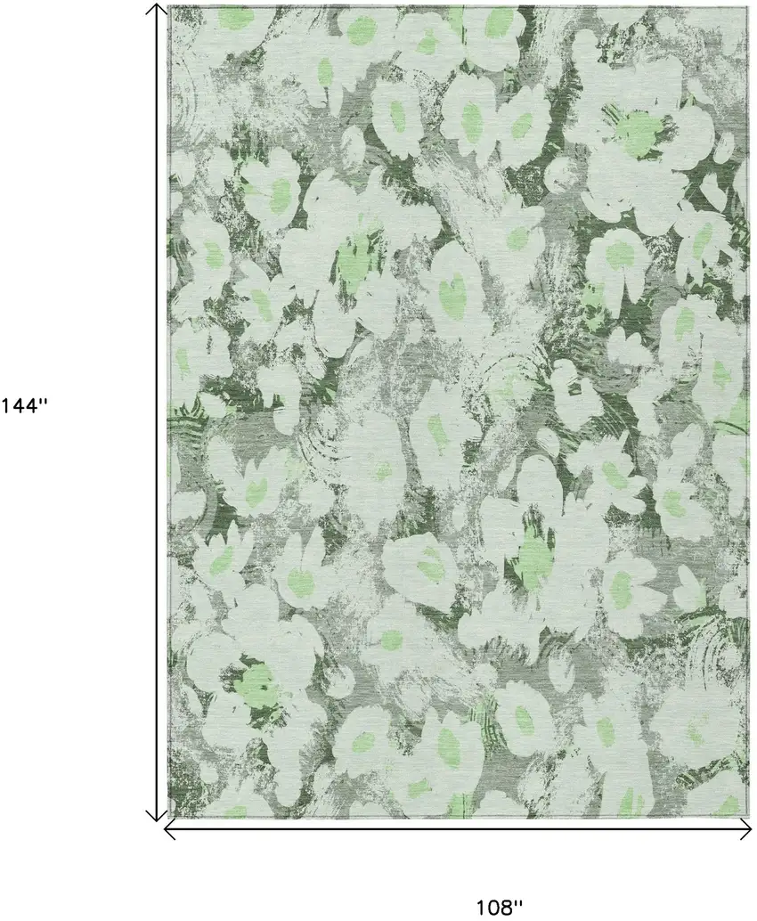 Artichoke Green Floral Washable Non Skid Indoor Outdoor Area Rug Photo 3