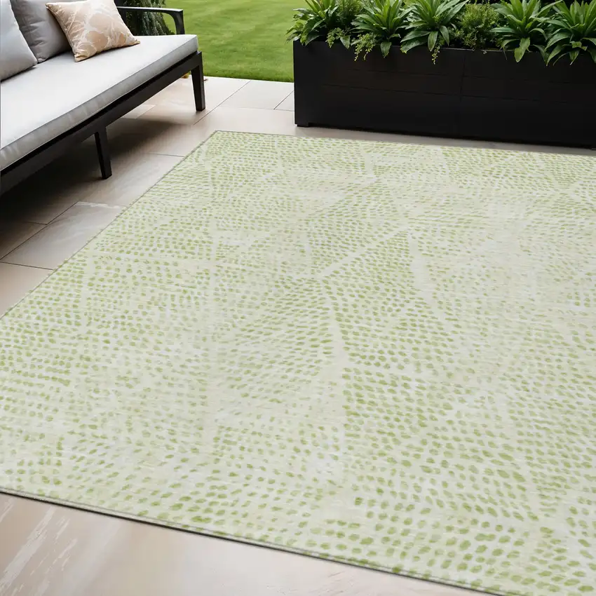 Artichoke Green Geometric Washable Non Skid Indoor Outdoor Area Rug Photo 1