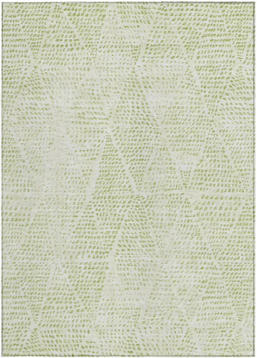 Artichoke Green And Ivory Geometric Washable Indoor Outdoor Area Rug Photo 4