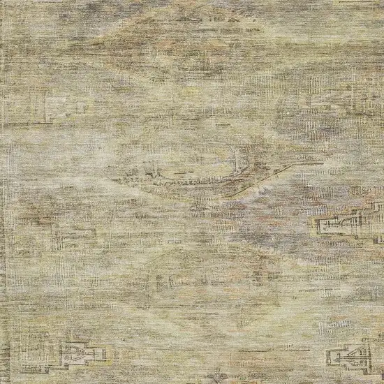 Artichoke Green Gold And Beige Abstract Geometric Washable Area Rug With UV Protection Photo 2