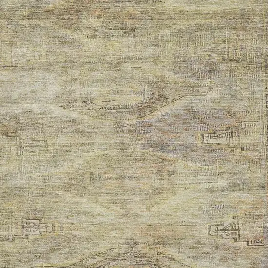 Artichoke Green Gold And Beige Abstract Geometric Washable Area Rug With UV Protection Photo 2