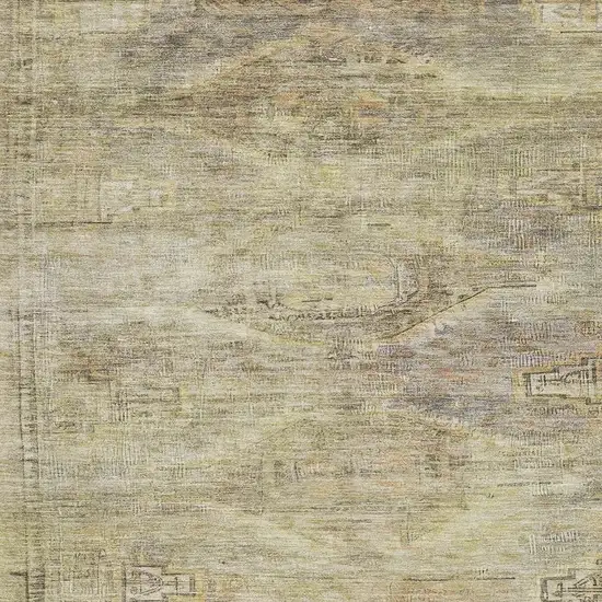 Artichoke Green Gold And Beige Abstract Geometric Washable Area Rug With UV Protection Photo 2