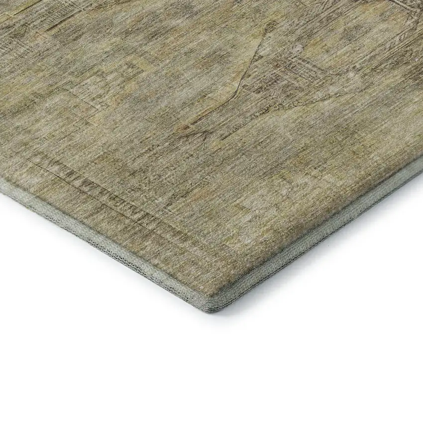 Artichoke Green Gold And Beige Abstract Geometric Washable Area Rug With UV Protection Photo 7