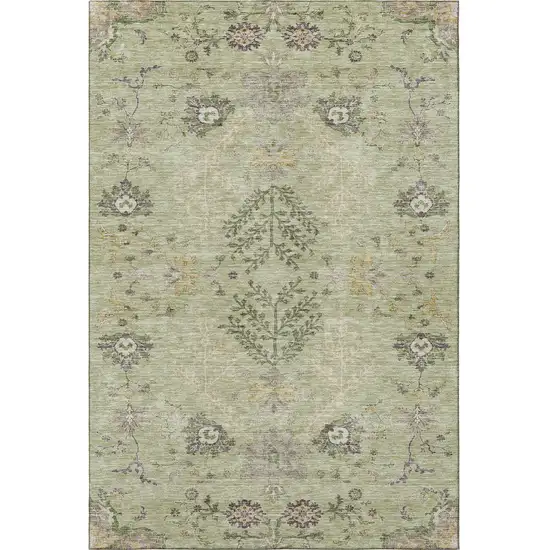Artichoke Green Gold And Beige Floral Washable Area Rug With UV Protection Photo 3