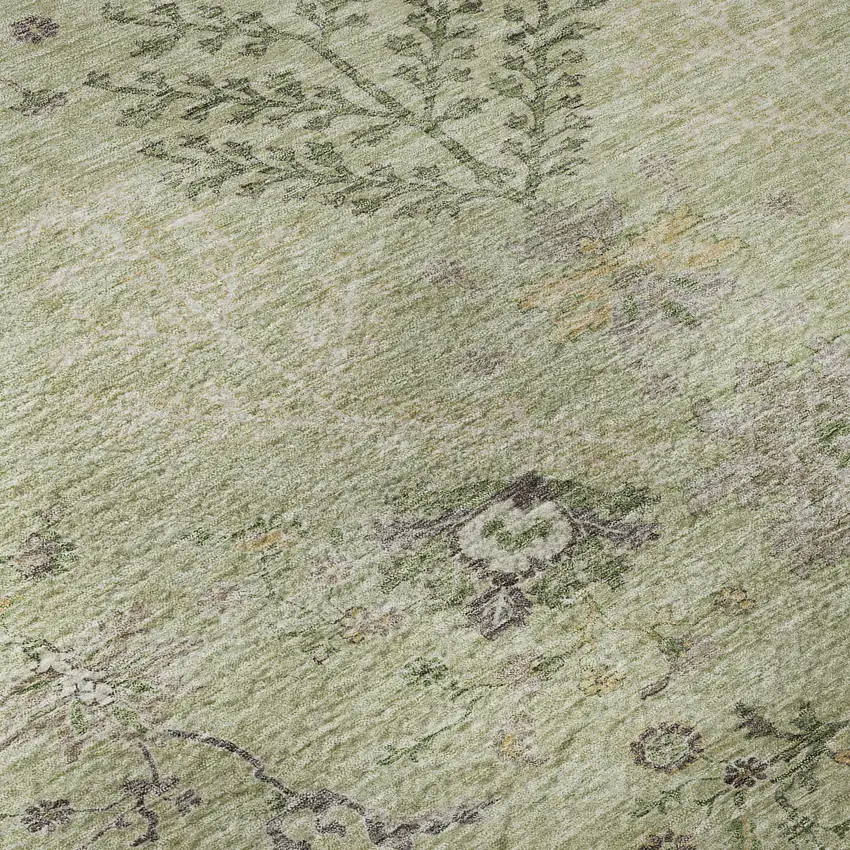 Artichoke Green Gold And Beige Floral Washable Area Rug With UV Protection Photo 8