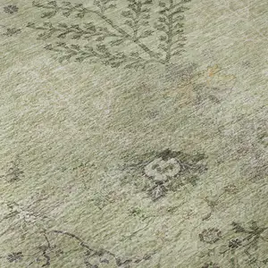Photo of Artichoke Green Gold And Beige Floral Washable Area Rug With UV Protection