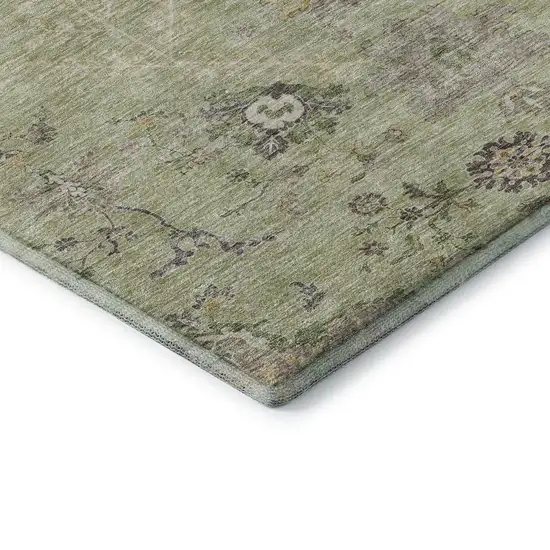 Artichoke Green Gold And Beige Floral Washable Area Rug With UV Protection Photo 6