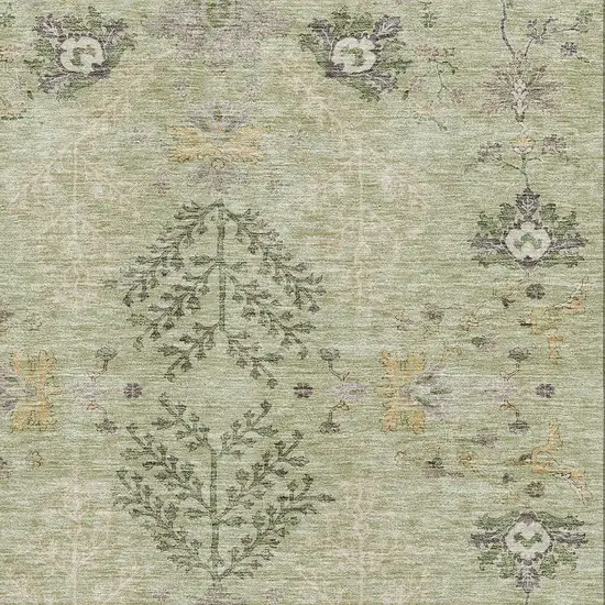 Artichoke Green Gold And Beige Floral Washable Area Rug With UV Protection Photo 2