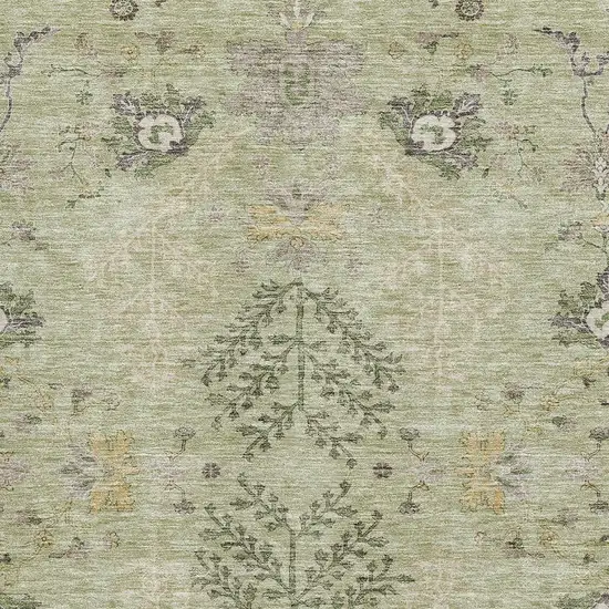 Artichoke Green Gold And Beige Floral Washable Area Rug With UV Protection Photo 2