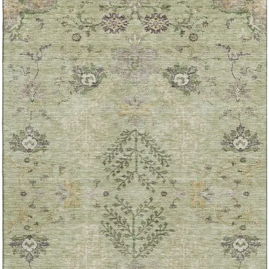 Artichoke Green Gold And Beige Floral Washable Area Rug With UV Protection Photo 3