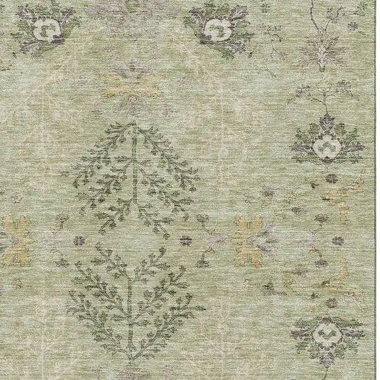 Artichoke Green Gold And Beige Floral Washable Area Rug With UV Protection Photo 2