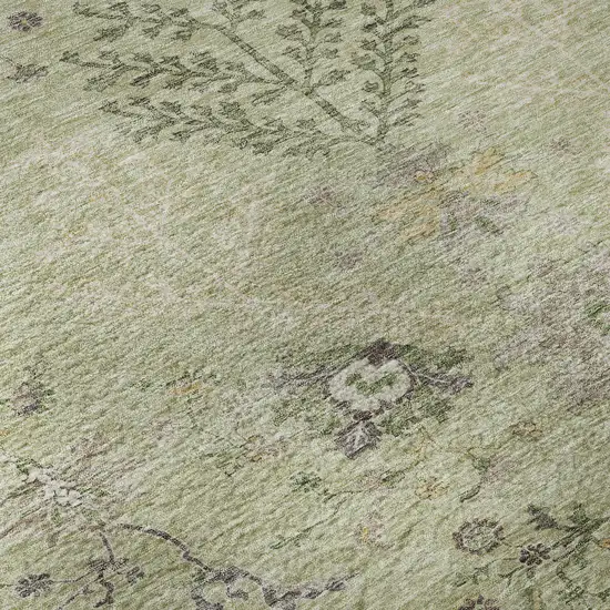 Artichoke Green Gold And Beige Floral Washable Area Rug With UV Protection Photo 9