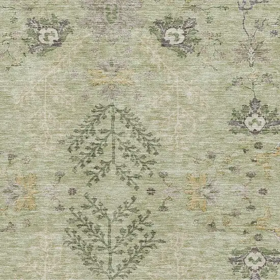 Artichoke Green Gold And Beige Floral Washable Area Rug With UV Protection Photo 2