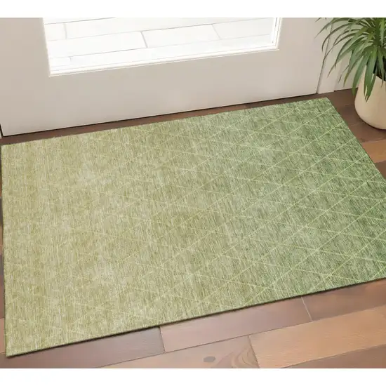 Artichoke Green Gold And Beige Geometric Washable Area Rug With UV Protection Photo 1