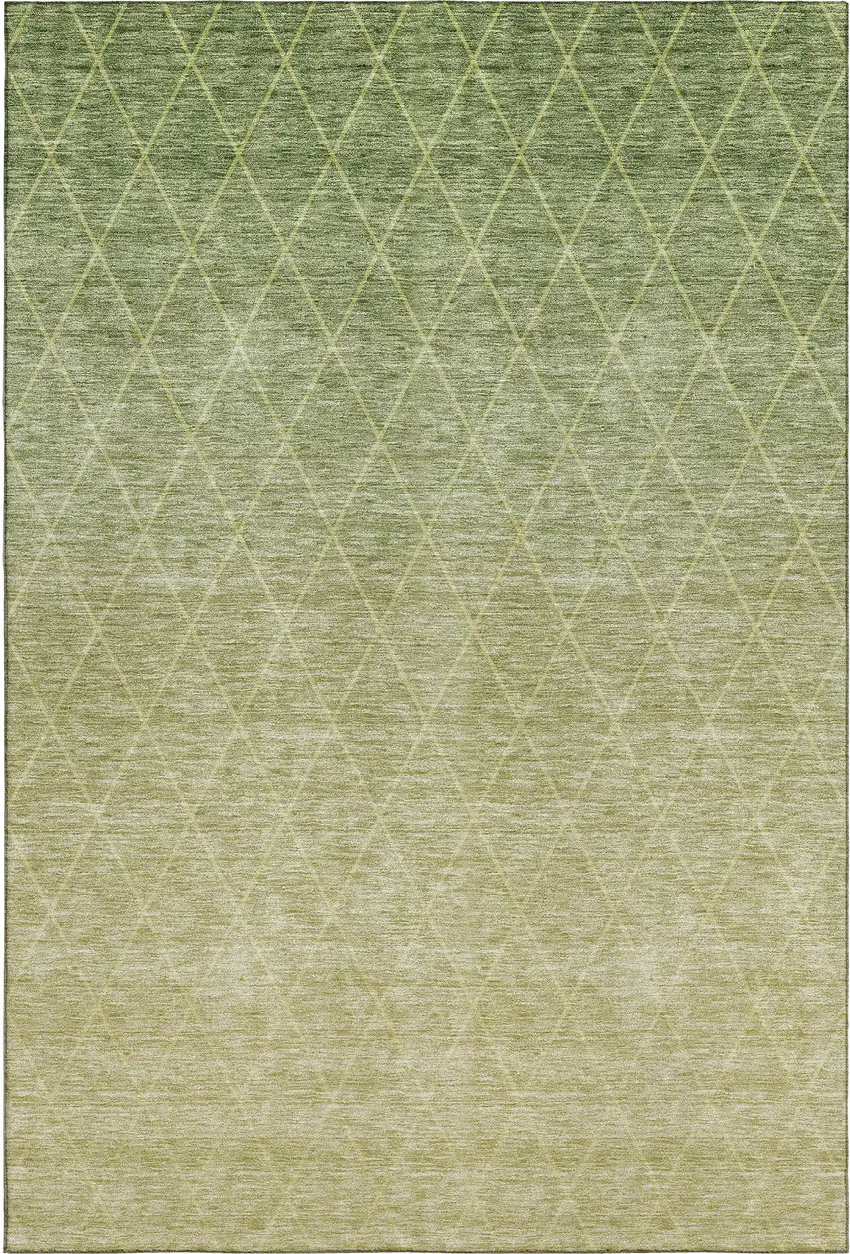 Artichoke Green Gold And Beige Geometric Washable Area Rug With UV Protection Photo 1