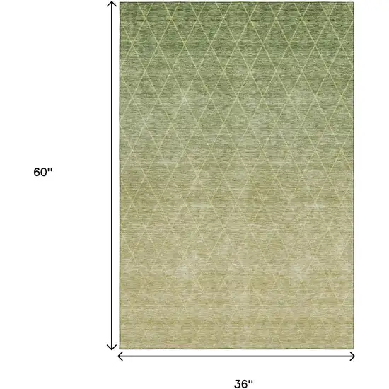 Artichoke Green Gold And Beige Geometric Washable Area Rug With UV Protection Photo 3