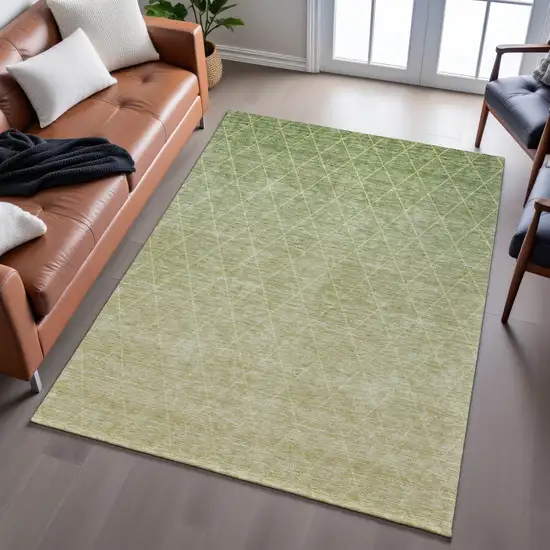 Artichoke Green Gold And Beige Geometric Washable Area Rug With UV Protection Photo 5