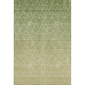 Photo of Artichoke Green Gold And Beige Geometric Washable Area Rug With UV Protection