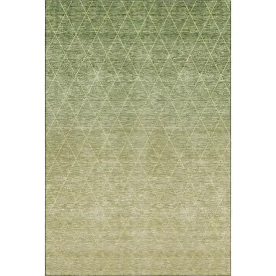 Artichoke Green Gold And Beige Geometric Washable Area Rug With UV Protection Photo 1