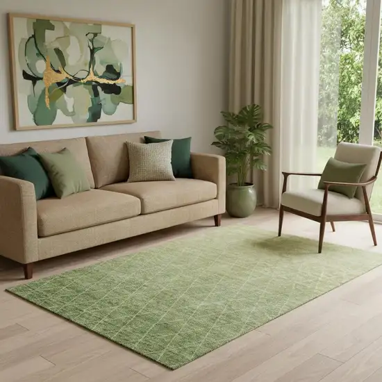 Artichoke Green Gold And Beige Geometric Washable Area Rug With UV Protection Photo 2