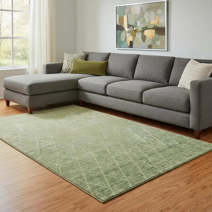 Artichoke Green Gold And Beige Geometric Washable Area Rug With UV Protection Photo 2