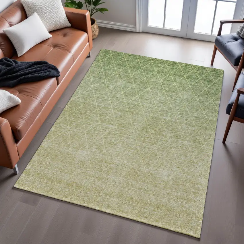 Artichoke Green Gold And Beige Geometric Washable Area Rug With UV Protection Photo 4