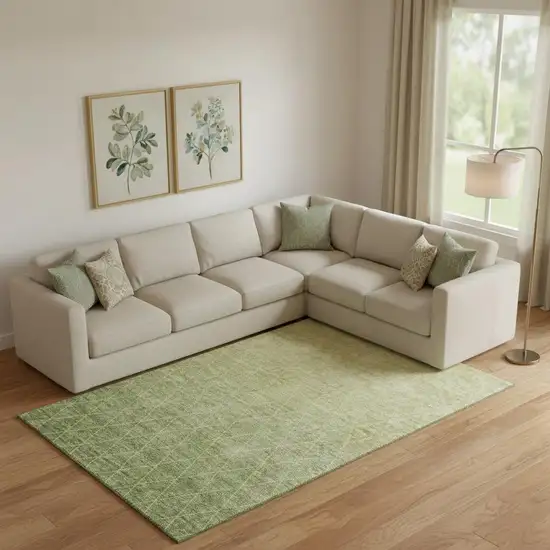 Artichoke Green Gold And Beige Geometric Washable Area Rug With UV Protection Photo 2