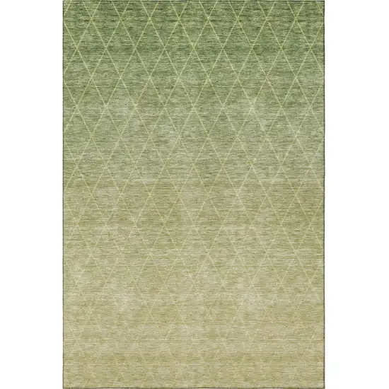 Artichoke Green Gold And Beige Geometric Washable Area Rug With UV Protection Photo 2