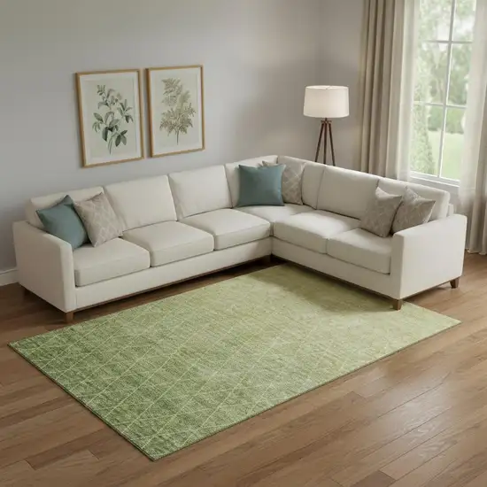 Artichoke Green Gold And Beige Geometric Washable Area Rug With UV Protection Photo 2