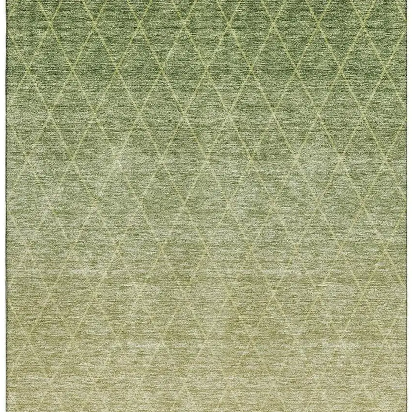 Artichoke Green Gold And Beige Geometric Washable Area Rug With UV Protection Photo 3