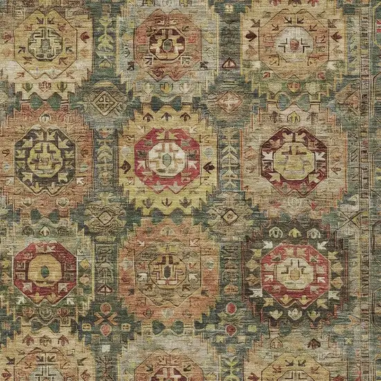 Artichoke Green Gold And Beige Medallion Washable Indoor Outdoor Area Rug Photo 4