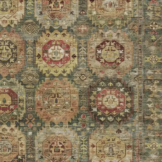 Artichoke Green Gold And Beige Medallion Washable Indoor Outdoor Area Rug Photo 4