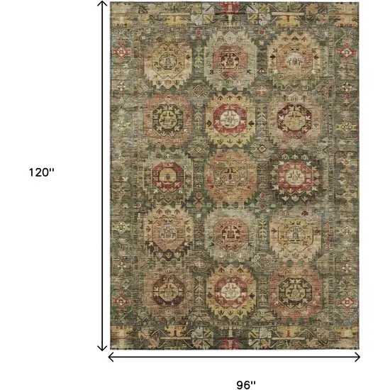 Artichoke Green Gold And Beige Medallion Washable Indoor Outdoor Area Rug Photo 9
