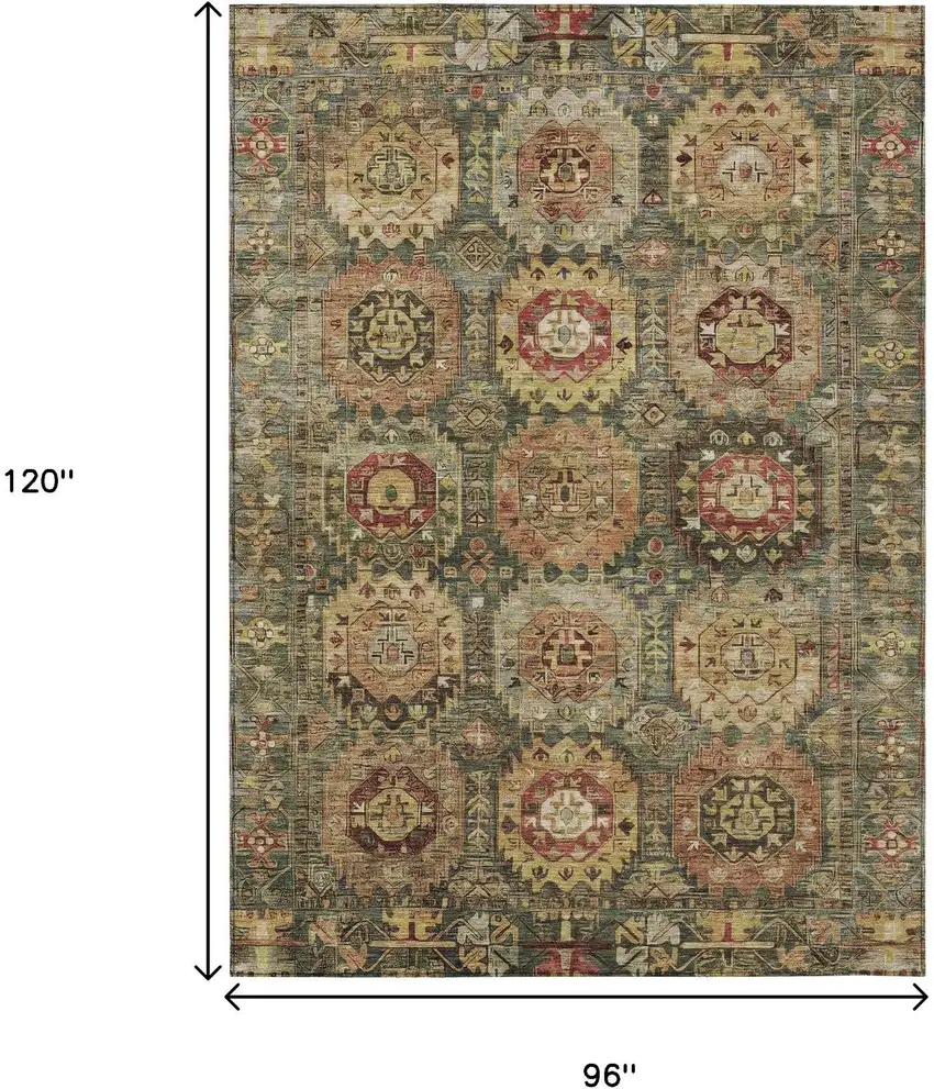Artichoke Green Gold And Beige Medallion Washable Indoor Outdoor Area Rug Photo 9