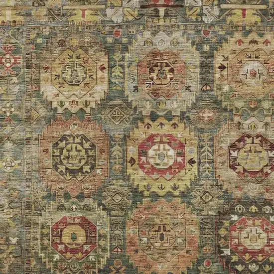 Artichoke Green Gold And Beige Medallion Washable Indoor Outdoor Area Rug Photo 4