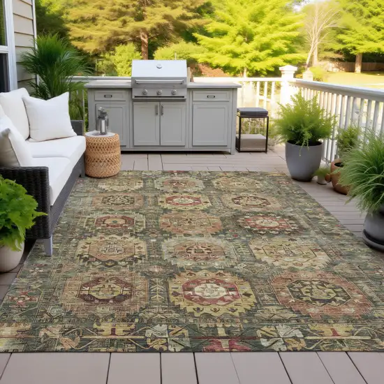 Artichoke Green Gold And Beige Medallion Washable Indoor Outdoor Area Rug Photo 5