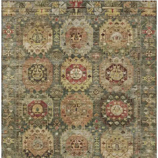 Artichoke Green Gold And Beige Medallion Washable Indoor Outdoor Area Rug Photo 4