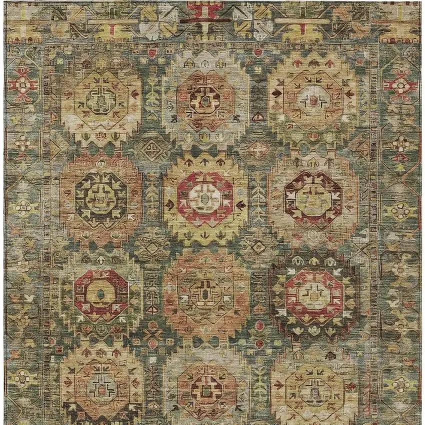 Artichoke Green Gold And Beige Medallion Washable Indoor Outdoor Area Rug Photo 9