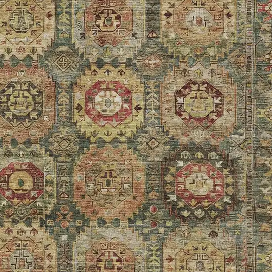 Artichoke Green Gold And Beige Medallion Washable Indoor Outdoor Area Rug Photo 8