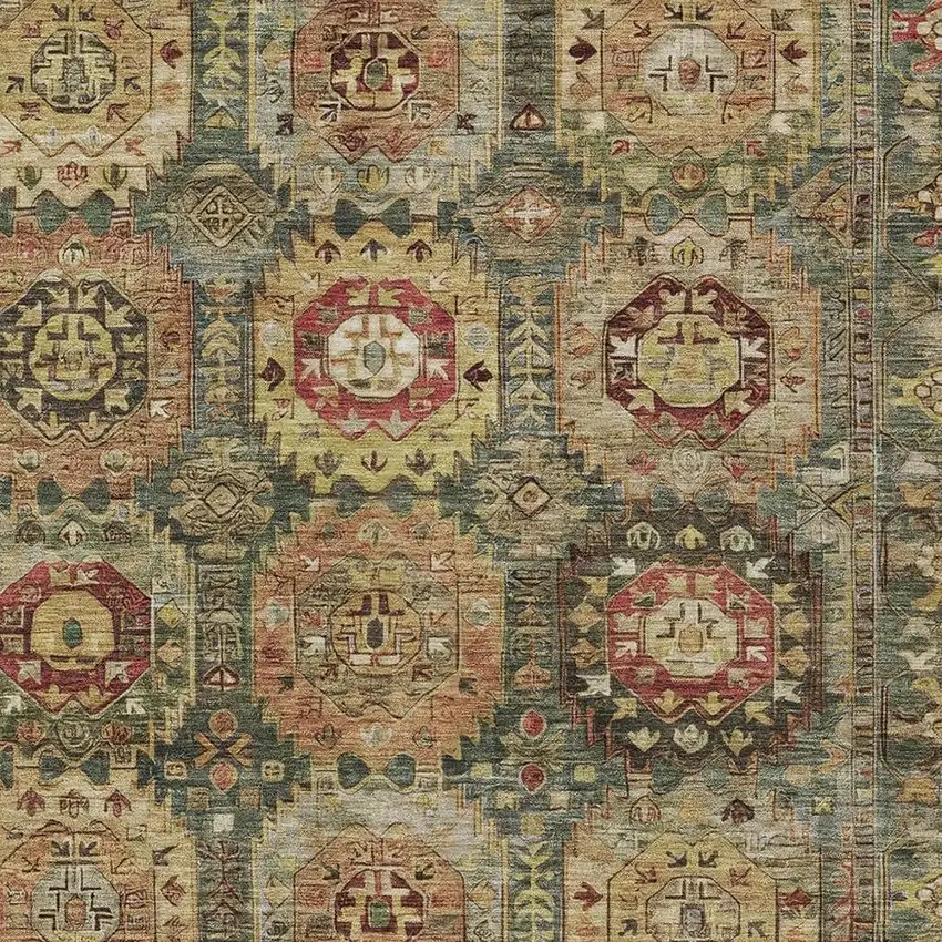 Artichoke Green Gold And Beige Medallion Washable Indoor Outdoor Area Rug Photo 8