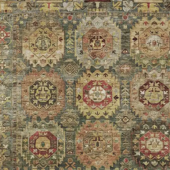 Artichoke Green Gold And Beige Medallion Washable Indoor Outdoor Area Rug Photo 3