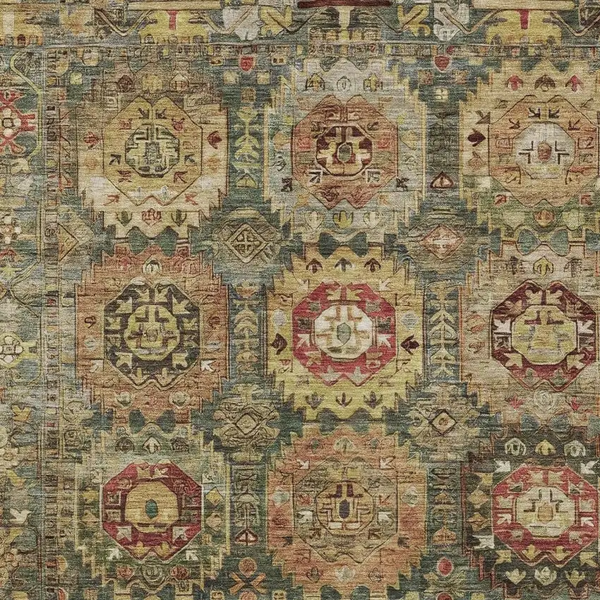 Artichoke Green Gold And Beige Medallion Washable Indoor Outdoor Area Rug Photo 3