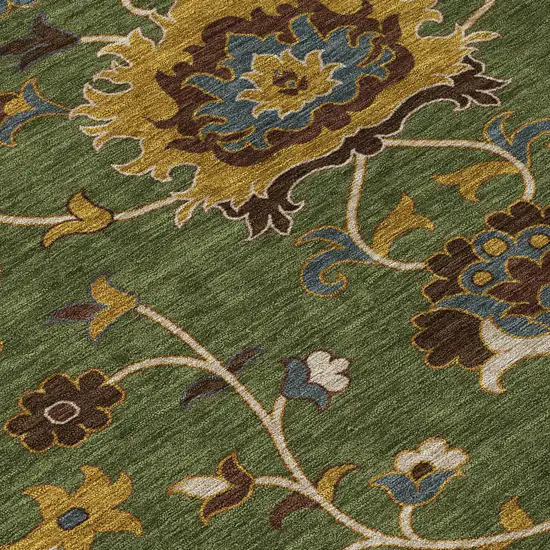 Artichoke Green Gold And Blue Floral Washable Indoor Outdoor Area Rug Photo 6