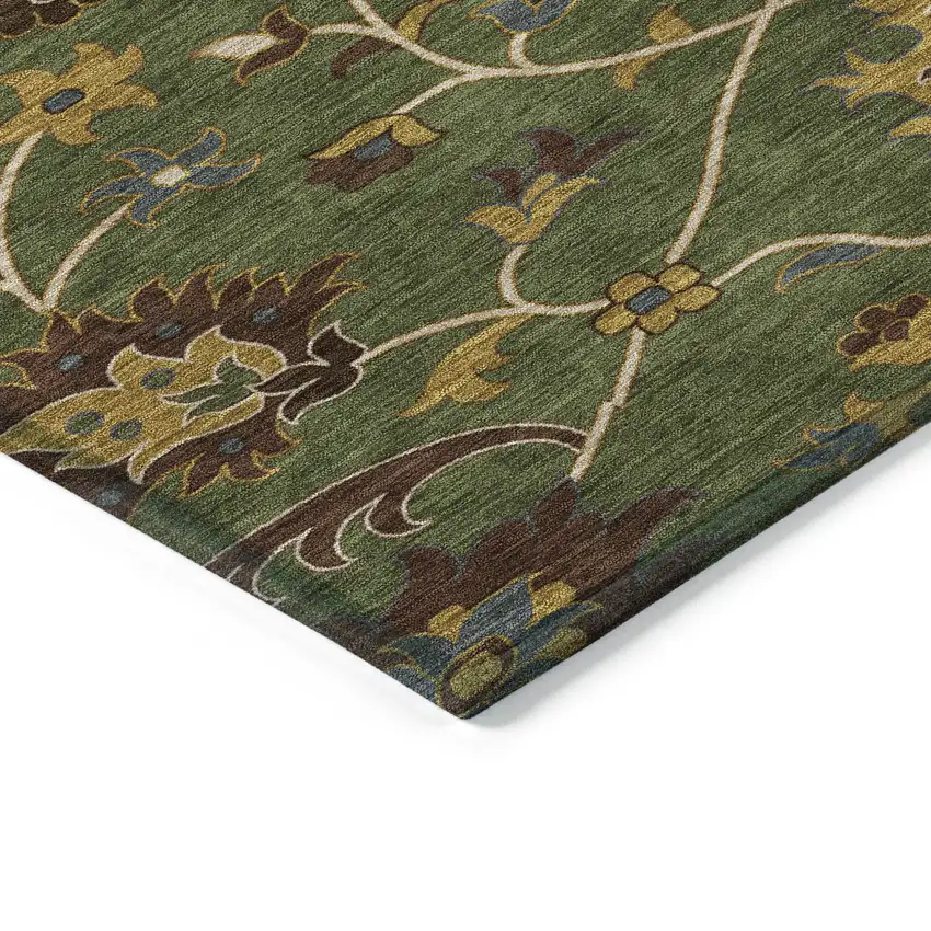 Artichoke Green Gold And Blue Floral Washable Indoor Outdoor Area Rug Photo 5