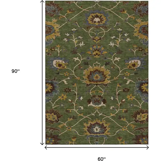 Artichoke Green Gold And Blue Floral Washable Indoor Outdoor Area Rug Photo 3