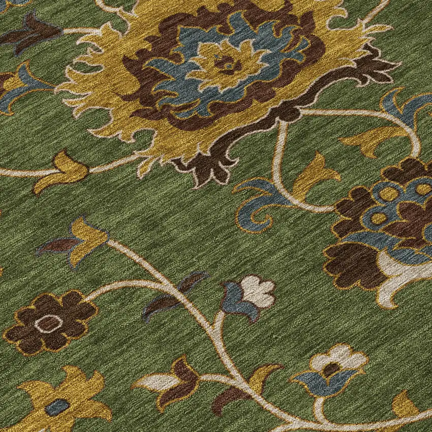 Artichoke Green Gold And Blue Floral Washable Indoor Outdoor Area Rug Photo 7