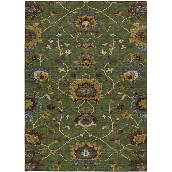 Artichoke Green Gold And Blue Floral Washable Indoor Outdoor Area Rug Photo 4