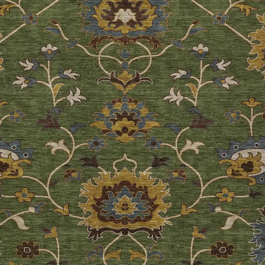 Artichoke Green Gold And Blue Floral Washable Indoor Outdoor Area Rug Photo 7