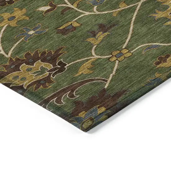 Artichoke Green Gold And Blue Floral Washable Indoor Outdoor Area Rug Photo 5